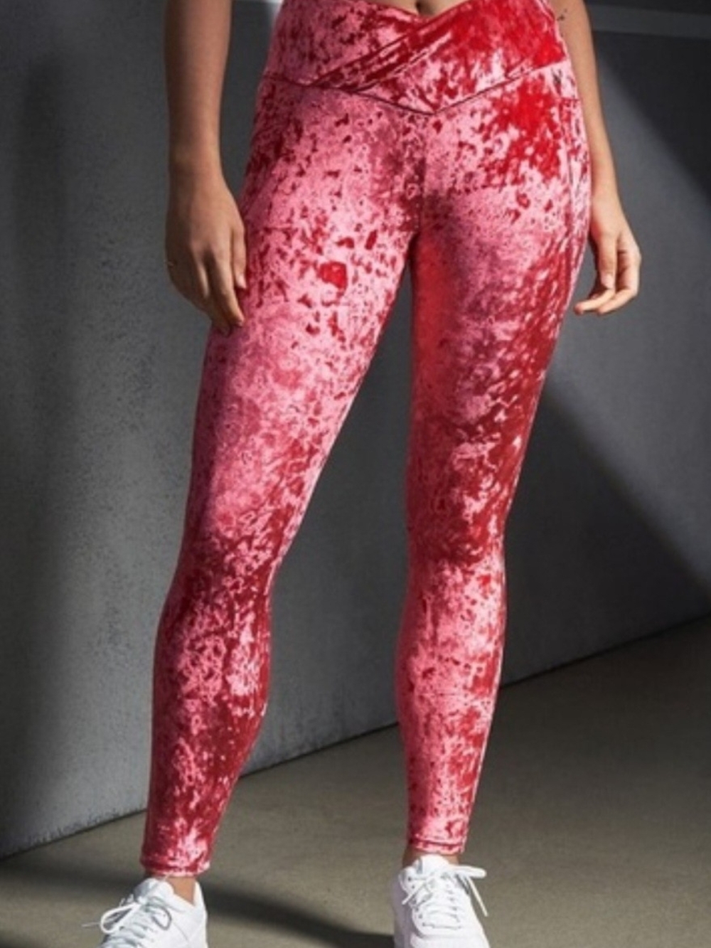 Fabletics Crushed Velvet High-Waist Leggings - Red Pink